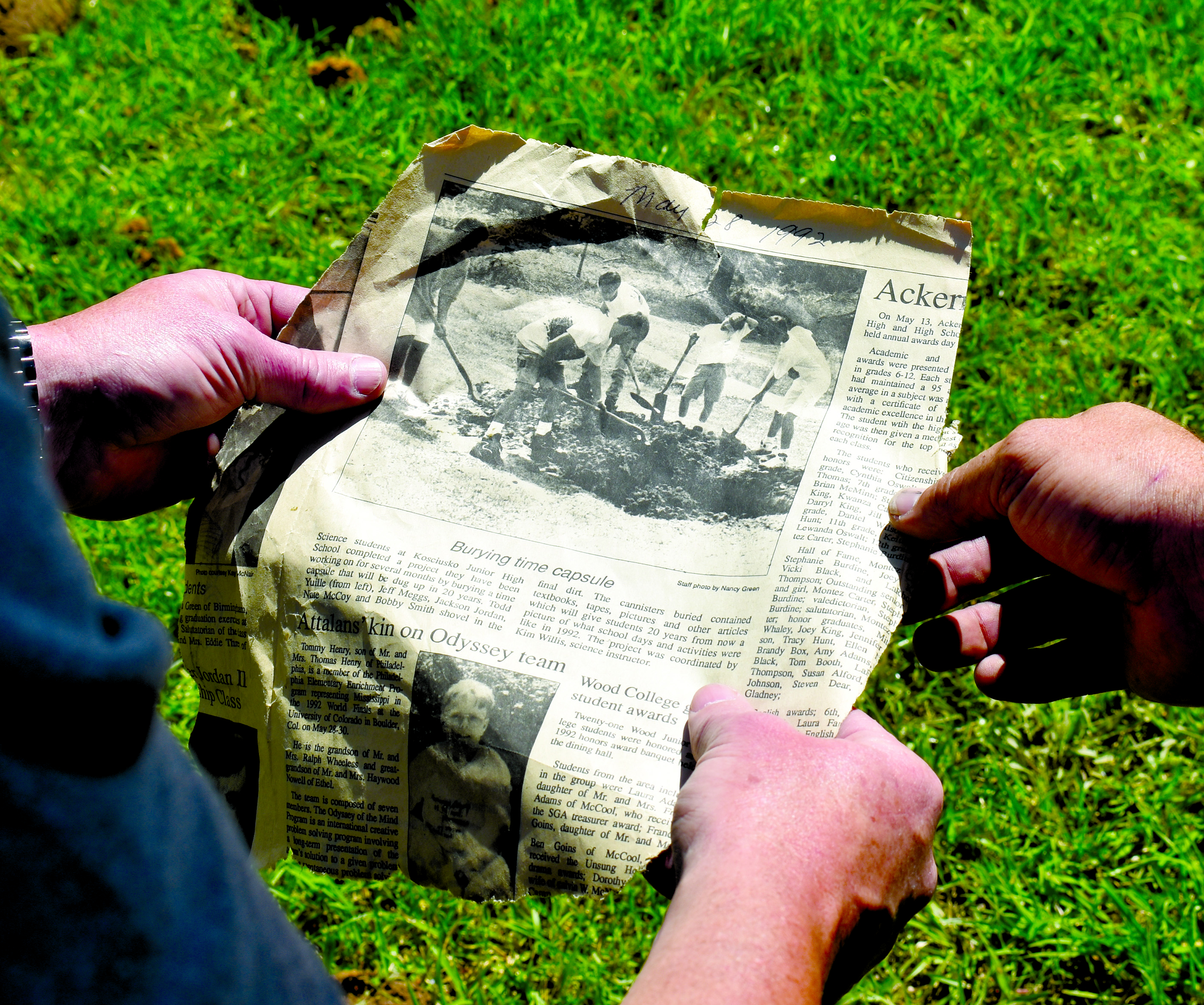 Jeff Meggs, a member of the KJHS Class of 1992 brought along a newspaper clip detailing the creation and burial of the time capsule, published in The Star-Herald at the time.