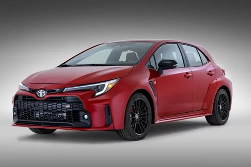 This photo provided by Toyota shows the GR Corolla. A buffed-up version of the Corolla, the GR version boasts 300 horsepower, wide-body fenders and a customizable all-wheel-drive system. (Courtesy of Toyota Motor Sales U.S.A. via AP)