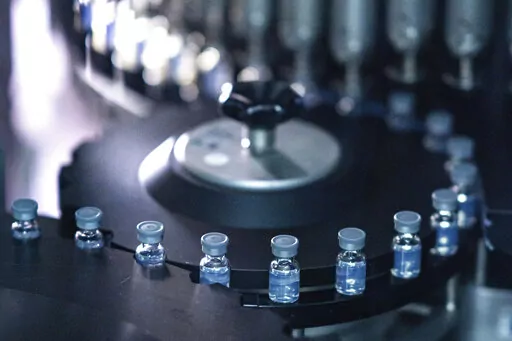 This August 2022 photo provided by Pfizer shows vials of the company's updated COVID-19 vaccine during production in Kalamazoo, Mich. U.S. regulators have authorized updated COVID-19 boosters, the first to directly target today's most common omicron strain. The move on Wednesday, Aug. 13, 2022,  by the Food and Drug Administration tweaks the recipe of shots made by Pfizer and rival Moderna  that already have saved millions of lives.   (Pfizer via AP)