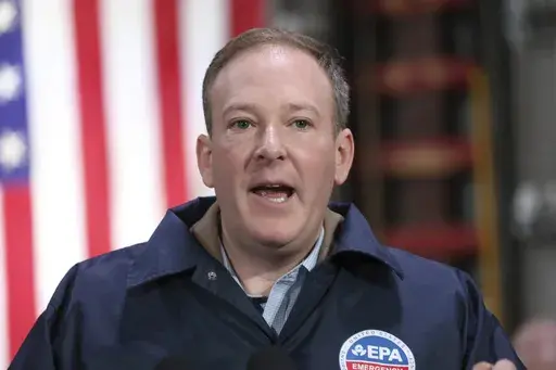 EPA Administrator Lee Zeldin speaks at the East Palestine Fire Department in East Palestine, Ohio, Feb. 3, 2025. (Rebecca Droke/Pool Photo via AP, File)