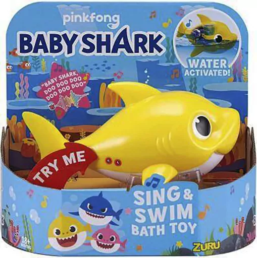 This image provided by Consumer Product Safety Commission shows Zuru’s full-sized Robo Alive Junior Baby Shark Sing & Swim Bath Toys. About 7.5 million “Baby Shark” bath toys are being recalled, Friday, June 23, 2023, after multiple impalements, lacerations and puncture wounds were reported in children playing with them. Toymaker Zuru said it’s recalling both full-size and mini versions of its robotic baby shark toys that have hard plastic top fins. (Consumer Product Safety Commission vi