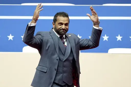 Kash Patel, President Donald Trump's pick to be the director of the FBI, arrives to speak at an Inauguration parade in Washington, Monday, Jan. 20, 2025. (AP Photo/Matt Rourke)