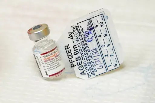 A vial of the Pfizer COVID-19 vaccine for children 6 months through 4 years old is seen June 21, 2022, at Montefiore Medical Group in the Bronx borough of New York. New data from Pfizer and BioNTech show their tot-sized COVID-19 vaccine was 73% effective in protecting children younger than 5 as omicron spread in the spring. Vaccinations for babies, toddlers and preschoolers opened in the U.S. in June after months of delay. Pfizer's three-dose version was authorized with only preliminary effectiv