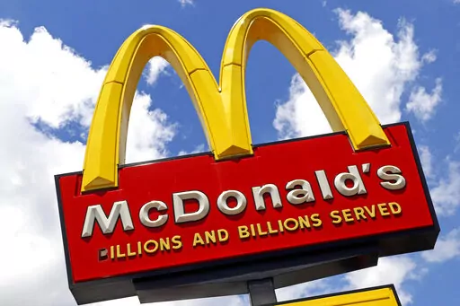 This June 25, 2019, photo shows the sign outside a McDonald's restaurant in Pittsburgh.  McDonald’s is expanding U.S. testing of its meatless McPlant burger. The company said the McPlant __ which it's developing with plant-based protein company Beyond Meat __ will be tested at 600 stores in the San Francisco and Dallas areas starting Feb. 14, 2022.   (AP Photo/Gene J. Puskar, File)