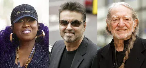This combination of photos shows Missy Elliott, George Michael and Willie Nelson, who are among this year's nominees for 2023 induction into the Rock & Roll Hall of Fame. (AP Photo)