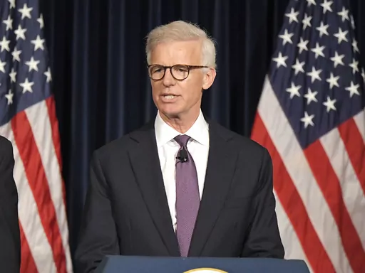 Washington Post publisher Fred Ryan speaks at the Ronald Reagan Presidential Library in Simi Valley, Calif., on July 22, 2018. Ryan is leaving the newspaper after nine years in charge. Newspaper owner Jeff Bezos announced Ryan’s departure in a memo to staff on Monday. He’ll continue as publisher and CEO for two more months.(AP Photo/Mark J. Terrill, File)