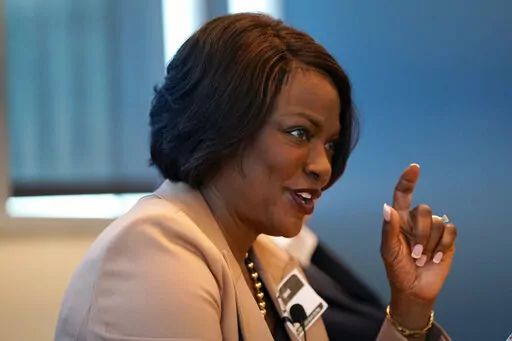 Rep. Val Demings, D-Fla., participates in a roundtable discussion about Congress passing the inflation bill and the high cost of prescription drugs, Aug. 15, 2022, at the Borinquen Medical Center in Miami. Demings is running for the U.S. Senate against incumbent Sen. Marco Rubio. (AP Photo/Lynne Sladky, File)