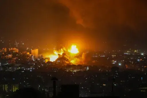Smoke rises from Israeli airstrikes in Beirut's southern suburbs, Lebanon, Saturday, Sept. 28, 2024. (AP Photo/Hassan Ammar)