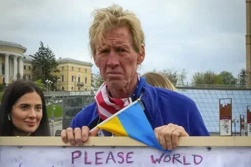 Ryan Wesley Routh takes part in a rally in central Kyiv, Ukraine, April 30, 2022. (AP Photo/Efrem Lukatsky, File)