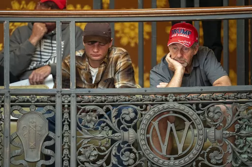 People in the State Senate gallery listen to debate about taking a step toward firing Wisconsin Elections Commission administrator Meagan Wolfe, Thursday, Sept. 14, 2023 at the Capitol in Madison, Wis. (Mark Hoffman/Milwaukee Journal-Sentinel via AP)
