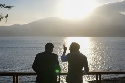 U.S. Secretary of State Marco Rubio, left, meets with President Nayib Bukele at his residence at Lake Coatepeque, El Salvador, Feb. 3, 2025. (AP Photo/Mark Schiefelbein, File)
