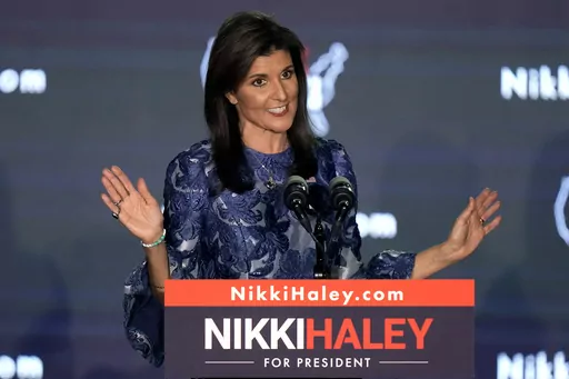 Republican presidential candidate former UN Ambassador Nikki Haley speaks at a New Hampshire primary night rally, in Concord, N.H., Tuesday Jan. 23, 2024. The former South Carolina governor stopped by NBC's “Saturday Night Live” on Saturday, Feb. 3. Haley appeared in the show's cold open in a mock CNN town hall for the upcoming primary in her home state, and took digs at Trump. (AP Photo/Steven Senne, File)