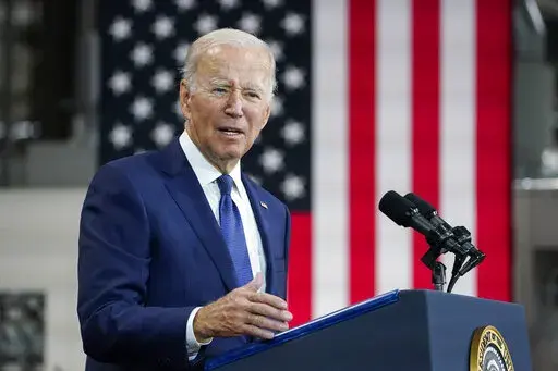 President Joe Biden speaks at the Volvo Group Powertrain Operations in Hagerstown, Md., Friday, Oct. 7, 2022. The White House laid out a national security strategy Wednesday aimed at checking an ascendant China and a more assertive Russia even as it stressed that domestic investments are key to helping the U.S. compete in the critical decade ahead. (AP Photo/Manuel Balce Ceneta)