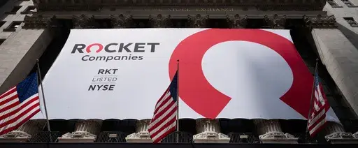 A Rocket Companies sign is displayed on the exterior of the New York Stock Exchange, Aug. 6, 2020, in New York. (AP Photo/Mark Lennihan, file)