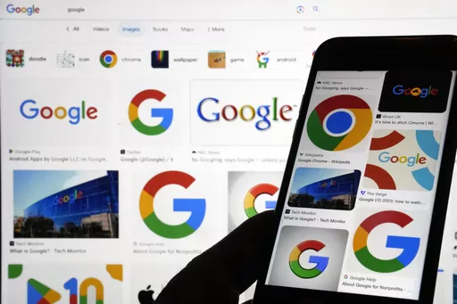 Google logos are shown when searched on Google in New York, Sept. 11, 2023. Google on Monday, Nov. 6, will try to protect a lucrative piece of its internet empire at the same time it’s still entangled in the biggest U.S. antitrust trial in a quarter century. The latest threat will unfold in a San Francisco federal court, where a 10-person jury will decide whether Google's digital payment processing system in the Play Store that distributes apps for phones running on its Android software has be