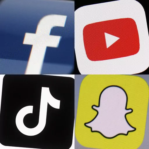 This combination of 2017-2022 photos shows the logos of Facebook, YouTube, TikTok and Snapchat on mobile devices. Two top Republicans in the Georgia Senate say they will seek to pass a law in 2024 requiring social media companies to obtain a parent's permission for children to sign up for accounts. (AP Photo/File)