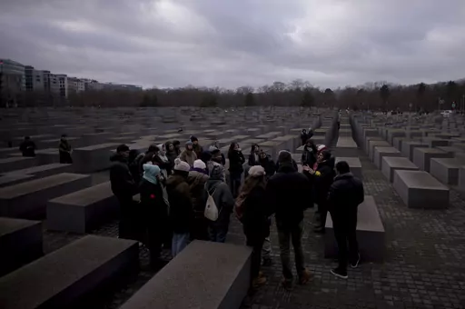 Tourists visit the Holocaust Memorial in Berlin, Germany, on International Holocaust Remembrance Day, on Jan. 27, 2024. More than 250 Holocaust survivors have joined an international initiative to share their stories of loss and survival with students around the world during a time of rising antisemitism following the Oct. 7 Hamas attack on Israel that triggered the war in the Gaza Strip. The Survivor Speakers Bureau was launched Thursday by the New York-based Conference on Jewish Material Claim