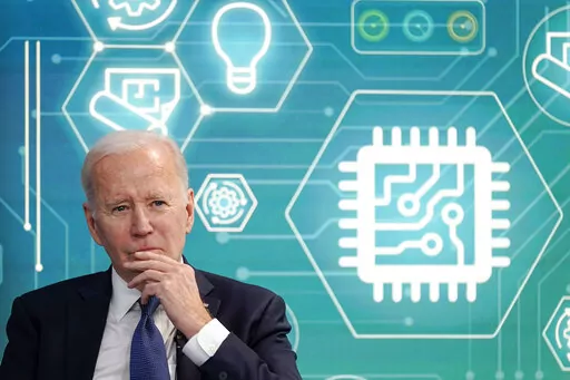 President Joe Biden attends an event to support legislation that would encourage domestic manufacturing and strengthen supply chains for computer chips in the South Court Auditorium on the White House campus, Wednesday, March 9, 2022, in Washington. (AP Photo/Patrick Semansky)