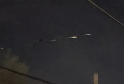 This image from video provided by Jaime Hernandez shows streaks of light travelling across the sky over the Sacramento, Calif., area on Friday night, March 17, 2023. “Mainly, we were in shock, but amazed that we got to witness it,” Hernandez said. “None of us had ever seen anything like it.” (Jaime Hernandez via AP)