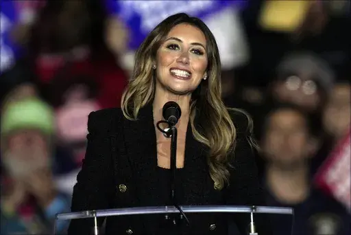 Alina Habba speaks before Republican presidential nominee former President Donald Trump at a campaign rally in Allentown, Pa., Tuesday, Oct. 29, 2024. (AP Photo/Matt Rourke, File)