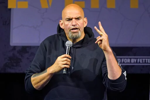 Pennsylvania Lt. Gov. John Fetterman, the Democratic nominee for the state's U.S. Senate seat, speaks during a rally in Erie, Pa., on Aug. 12, 2022. Under pressure from his Republican rival, Pennsylvania Democratic Senate candidate John Fetterman said this week he would participate in one debate before the November election. (AP Photo/Gene J. Puskar, File)
