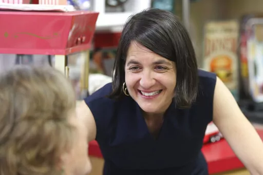 Vermont state Sen. Becca Balint, who is seeking the Democratic Party nomination to run for Vermont's vacant U.S. House seat, speaks to voters in Colchester, Vt., on July 24, 2022. The Vermont primary is Aug. 9. The incumbent, Rep. Peter Welch, is running for the U.S. Senate. (AP Photo/Wilson Ring, File)