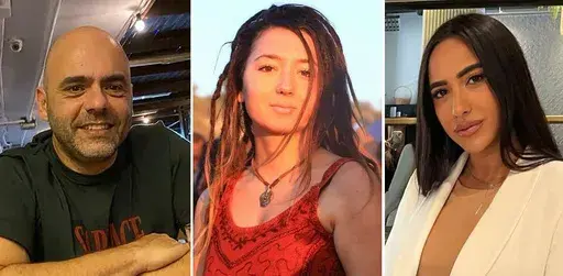 This combo from photos provided by Hostages Families Forum Headquarters shows from left, Itzik Gelernter, Shani Louk and Amit Buskila. The Israeli military said Friday, May 17, 2024, its troops in Gaza found the bodies of the three Israeli hostages killed by Hamas during its Oct. 7, 2023 attack, including German-Israeli Shani Louk.(Hostages Families Forum Headquarters via AP)