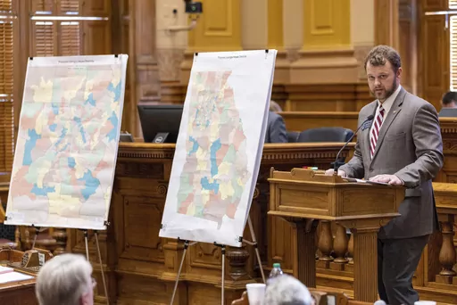 State Sen. Bo Hatchett, R-Cornelia, speaks regarding redistricting bill HB 1EX during the special legislative session at the Capitol in Atlanta on Tuesday, Dec. 5, 2023. A federal judge map approved the redrawn maps on Thursday, Dec. 28. (Arvin Temkar/Atlanta Journal-Constitution via AP,File)