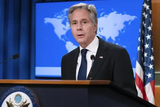 Secretary of State Antony Blinken speaks during a news conference about Russia's election interference at the Department of State in Washington, Sept. 13, 2024. (AP Photo/Jose Luis Magana, File)