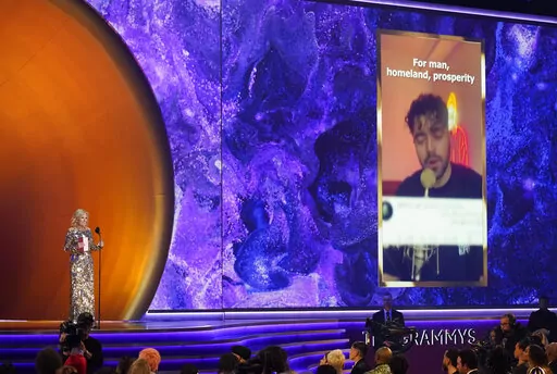 First lady Jill Biden accepts the award for best song for social change on behalf of Shervin Hajipour for "Baraye" at the 65th annual Grammy Awards on Sunday, Feb. 5, 2023, in Los Angeles. (AP Photo/Chris Pizzello)