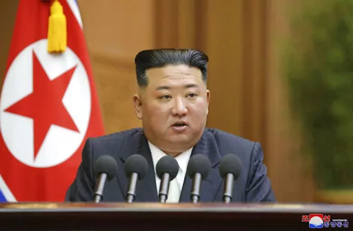 This photo provided by the North Korean government shows North Korean leader Kim Jong Un delivers a speech during a parliament in Pyongyang, North Korea, Sept. 8, 2022. Independent journalists were not given access to cover the event depicted in this image distributed by the North Korean government. The content of this image is as provided and cannot be independently verified. Korean language watermark on image as provided by source reads: "KCNA" which is the abbreviation for Korean Central News