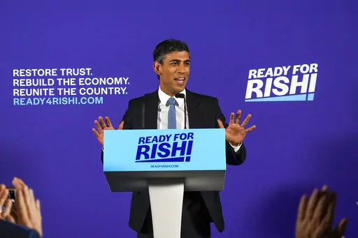 British Conservative Party Member of Parliament Rishi Sunak launches his campaign for the Conservative Party leadership, in London, July 12, 2022. Sunak, 42, will be the first Hindu and the first person of South Asian descent to lead the country, which has a long history of colonialism and has often struggled to welcome immigrants from its former colonies — and continues to grapple with racism and wealth inequality. (AP Photo/Alberto Pezzali, File)