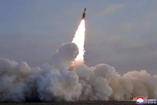 This photo provided by the North Korean government, shows what it says a test-fire of tactical guided missile in North Korea Monday, Jan. 17, 2022. Independent journalists were not given access to cover the event depicted in this image distributed by the North Korean government. The content of this image is as provided and cannot be independently verified. Korean language watermark on image as provided by source reads: "KCNA" which is the abbreviation for Korean Central News Agency. (Korean Cent