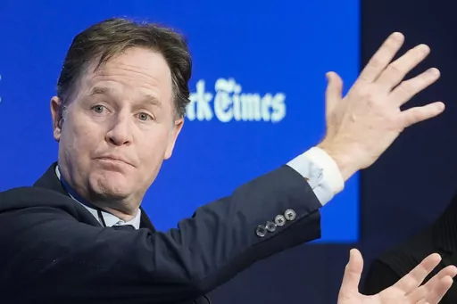 Meta's president of global affairs Nick Clegg speaks at the World Economic Forum in Davos, Switzerland, Jan. 18, 2024. Adobe, Google, Meta, Microsoft, OpenAI, TikTok and other companies are gathering at the Munich Security Conference on Friday to announce a new voluntary framework for how they will respond to AI-generated deepfakes that deliberately trick voters. (AP Photo/Markus Schreiber, File)