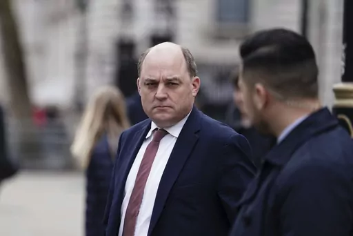 British Defence Secretary Ben Wallace leaves the Cabinet Office in Whitehall, London, Tuesday April 25, 2023. Deputy Prime Minister Oliver Dowden will chair a Cobra meeting on the evacuation of British nationals from Sudan. (Jordan Pettitt/PA via AP)