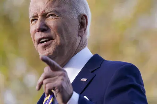 President Joe Biden speaks at Atlanta University Center Consortium, Jan. 11, 2022, in Atlanta. President Biden, on Sunday, jan. 30, 2022 is calling for the release of U.S. Navy veteran Mark Frerichs, who was taken hostage in Afghanistan nearly two years ago. Frerichs is a civil engineer and contractor from Lombard, Illinois. He was kidnapped in January 2020 from the capital of Kabul. He is believed to be in the custody of the Taliban-linked Haqqani network. (AP Photo/Patrick Semansky, file)