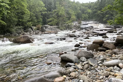 This Tuesday Aug. 15, 2023 photo provided by the New Hampshire Fish and Game Department shows Franconia Brook as is flows several hundred yards below Franconia Falls, in the White Mountain National Forest, in Lincoln, N.H. Authorities say a Massachusetts mother has drowned trying to rescue her young son who was being pulled by the current at Franconia Falls, Tuesday, Aug. 15. (Conservation Officer Jon Demler/New Hampshire Fish and Game Department via AP)