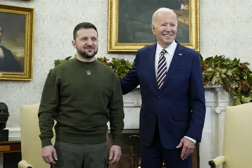President Joe Biden meets with Ukrainian President Volodymyr Zelenskyy in the Oval Office of the White House, Wednesday, Dec. 21, 2022, in Washington. (AP Photo/Patrick Semansky, File)
