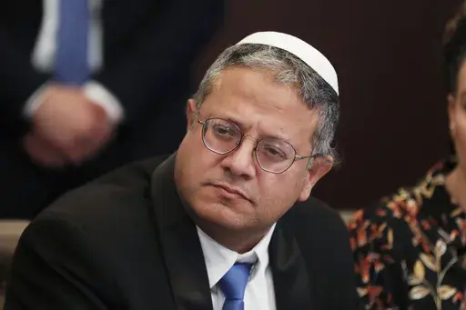 Itamar Ben-Gvir, the minister of national security in Benjamin Netanyahu's new government, attends a weekly cabinet meeting on Jan. 3, 2023, in Jerusalem. (Atef Safadi/Pool Photo via AP, File)