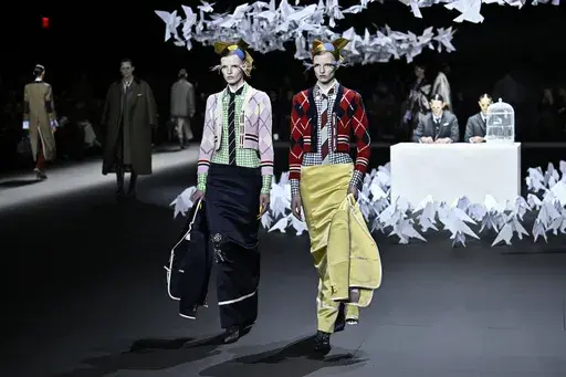 Models walk the runway during the Thom Browne Fall/Winter 2025 fashion show as part of New York Fashion Week on Tuesday, Feb. 11, 2025, at The Shed in New York. (Photo by Evan Agostini/Invision/AP)