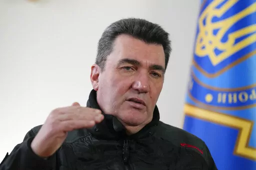Oleksiy Danilov, Secretary of National Security and Defense Council, speaks during an interview with the Associated Press in Kyiv, Ukraine, Monday, Jan. 31, 2022. Ukraine has the capability to mobilize 2.5 million people at once in case of Russian invasion, Danilov told AP on Monday. (AP Photo/Efrem Lukatsky)