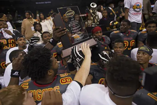 Grambling State celebrates their win over Southern University in the Bayou Classic NCAA college football game in New Orleans, Saturday, Nov. 28, 2015. (AP Photo/Max Becherer, File)