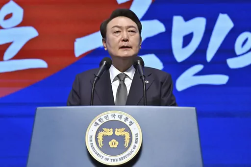 South Korea's President Yoon Suk Yeol speaks during a ceremony of the 104th anniversary of the March 1 Independence Movement Day against Japanese colonial rule, in Seoul, South Korea, on March 1, 2023. South Korean and Japanese leaders will meet in Tokyo on Thursday, March 16, beginning their first bilateral summit in more than a decade, and hoping to overcome resentments that date back more than 100 years. (Jung Yeon-je/Pool Photo via AP, File)
