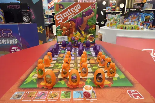 Startego Junior is displayed in the Jumbo Group booth at the Toy Fair, in New York's Javits Center, Monday, March 3, 2025. (AP Photo/Richard Drew)