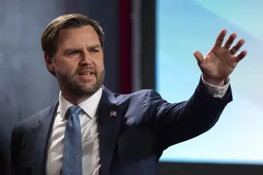 Vice President JD Vance leaves after speaking at the Congressional Cities Conference of the National League of Cities on Monday, March 10, 2025, in Washington. (AP Photo/Mark Schiefelbein, file)