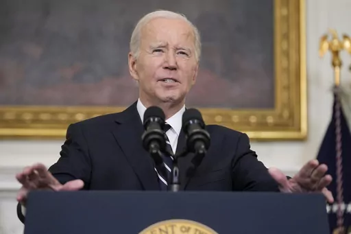 President Joe Biden speaks in the State Dining Room of the White House, Oct. 7, 2023, in Washington. Ethical concerns are casting a shadow over Biden as he seeks reelection amid ongoing investigations into his son Hunter Biden and a presidential impeachment inquiry. A new poll shows that 35% of U.S. adults believe the president himself has done something illegal. (AP Photo/Manuel Balce Ceneta, File)