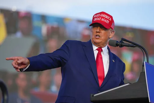 Former President Donald Trump speaks at a campaign rally in support of the campaign of Sen. Marco Rubio, R-Fla., at the Miami-Dade County Fair and Exposition on Sunday, Nov. 6, 2022, in Miami. (AP Photo/Rebecca Blackwell)